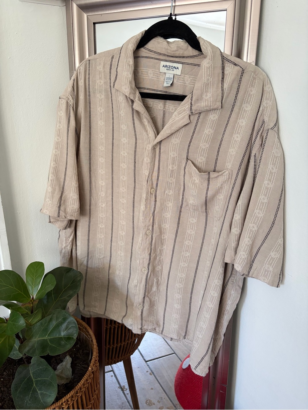 Arizona Jean Co. Men’s Size L Striped Linen Blend Button-Up Shirt